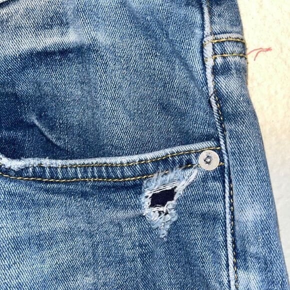 Pilcro and the Letterpress Slim Boyfriend Denim Jeans Distressed w/ Patching 32 - Picture 10 of 12